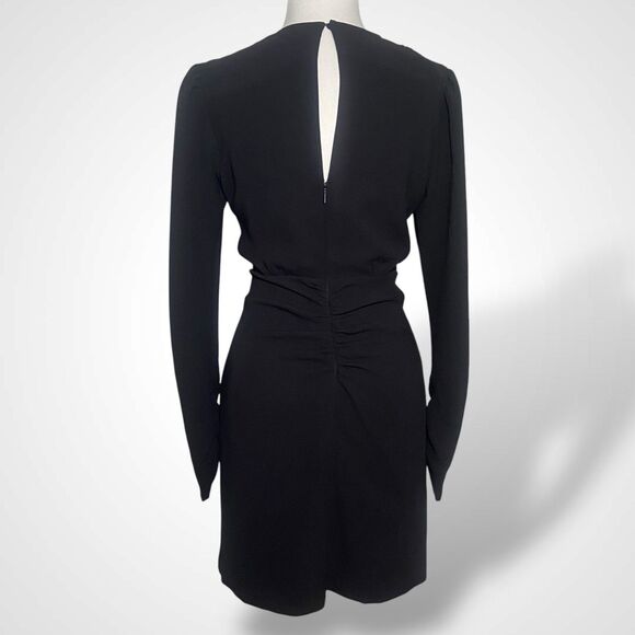 MNG by Mango Black Dress Women's Size M Short Ruched Long Sleeve Deep V Neck - Picture 5 of 12